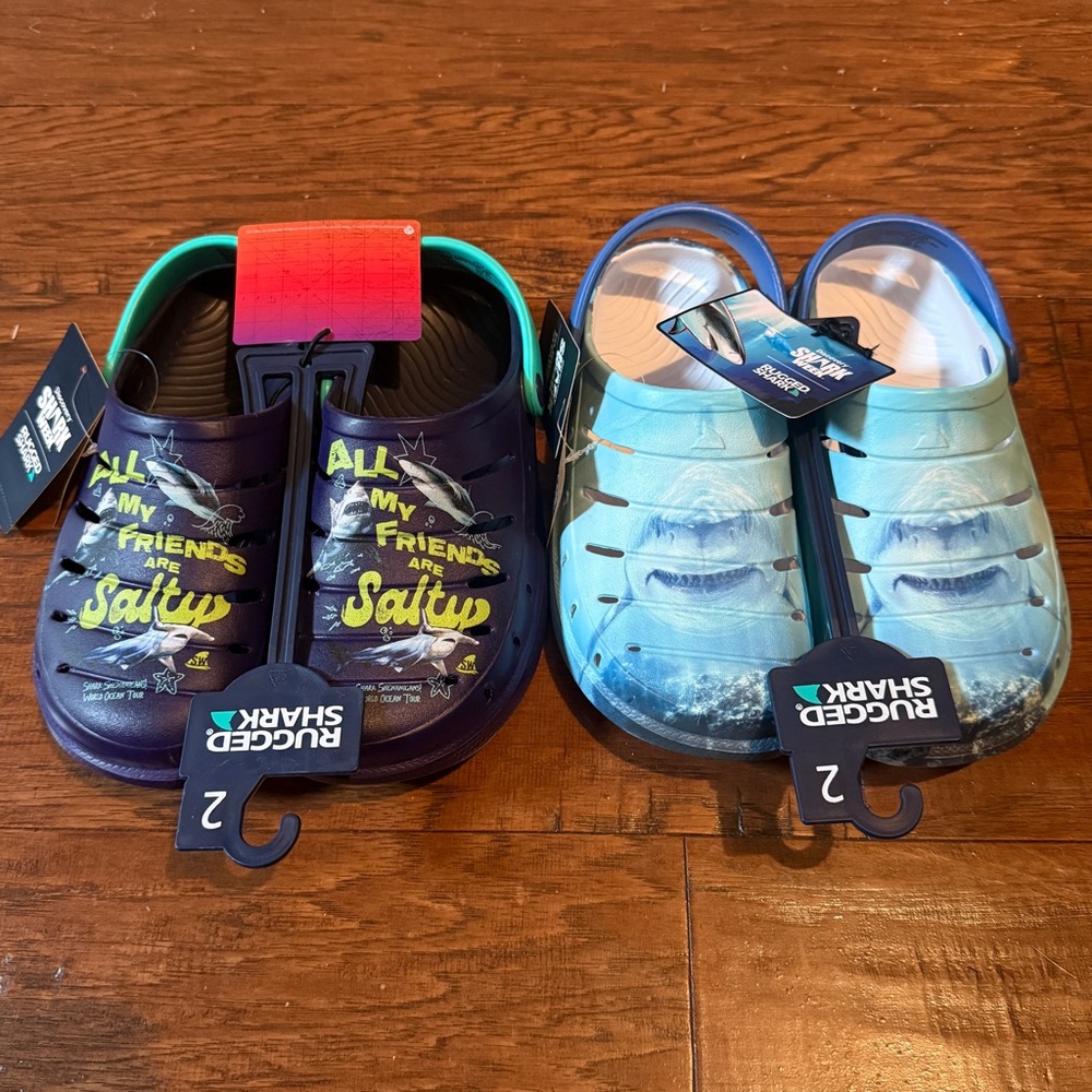 2 Little Boys Water Shark Ocean Clogs Size 2